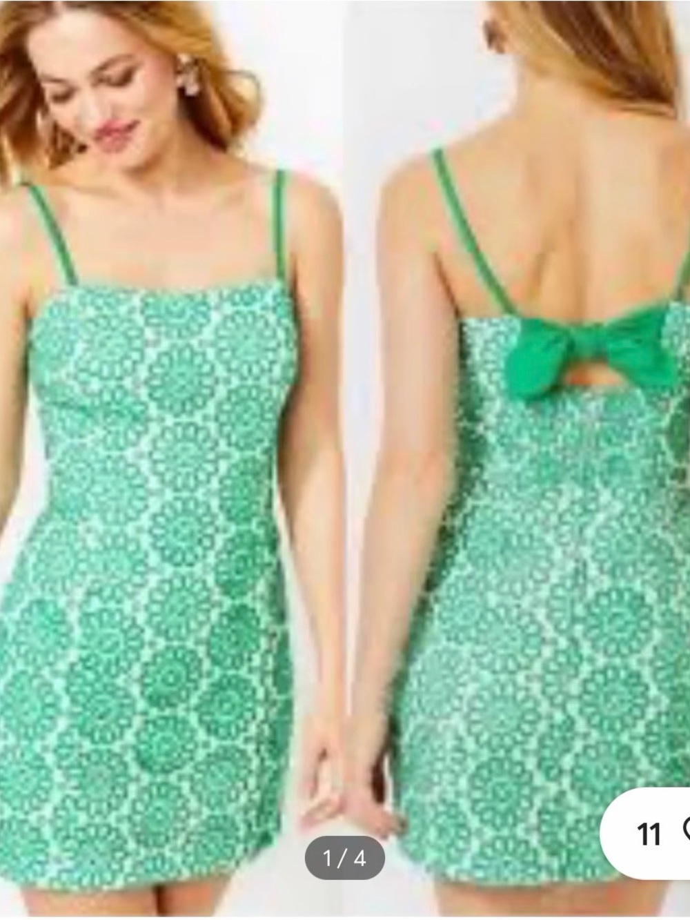 Lilly Pulitzer Mint Green Floral Bow-Back Eyelet Mini Dress